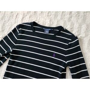 Ralph Lauren Sport Cotton Crewneck Knit Top Sweater Navy Blue White Stripes M